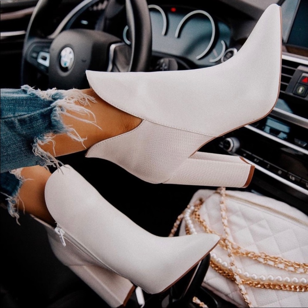 White Croc ankle bootie